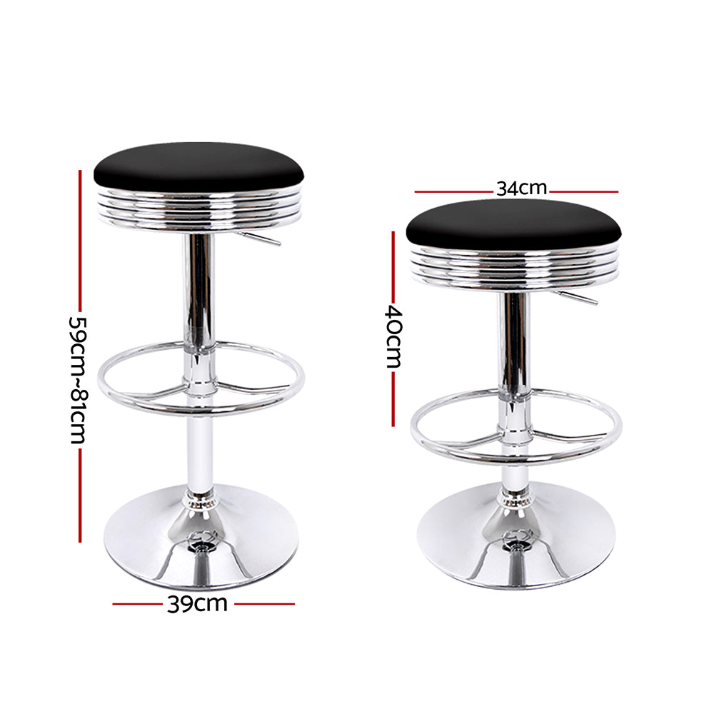 Chair Kingdom Set of 2 Backless PU Leather Bar Stools - Black and Chrome