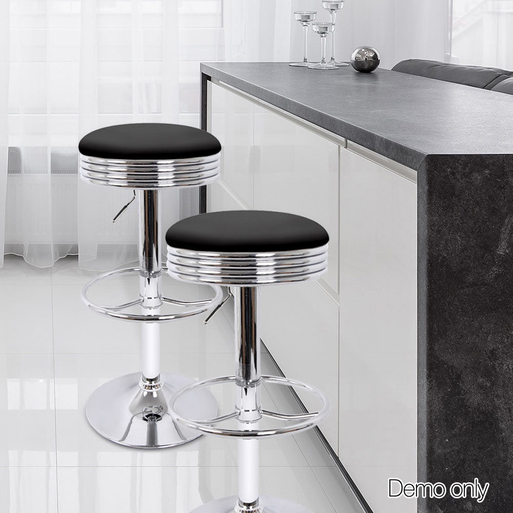 Chair Kingdom Set of 2 Backless PU Leather Bar Stools - Black and Chrome