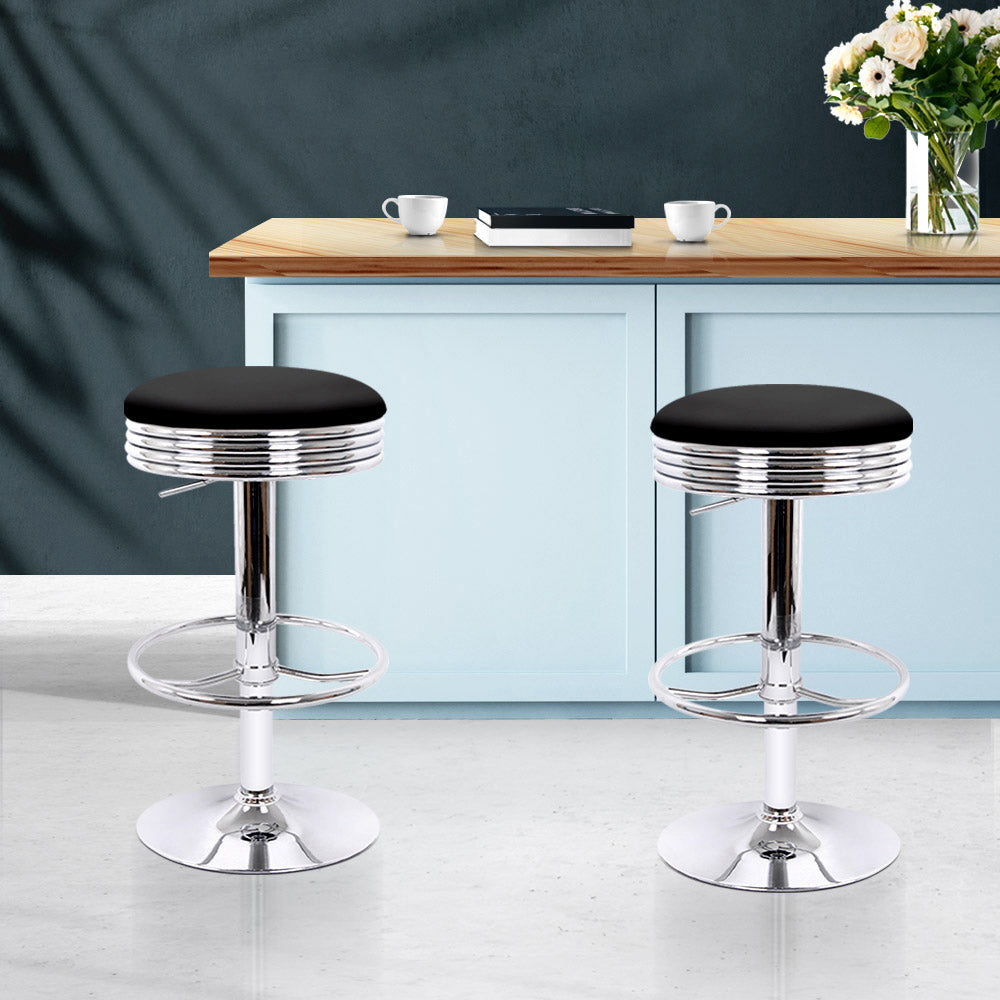 Chair Kingdom Set of 2 Backless PU Leather Bar Stools - Black and Chrome