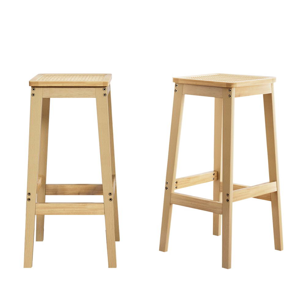 Chair Kingdom 2x Bar Stools Rubber Wood Stool Counter Chair Rattan Barstools Kitchen