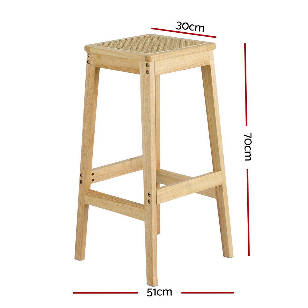 Chair Kingdom 2x Bar Stools Rubber Wood Stool Counter Chair Rattan Barstools Kitchen