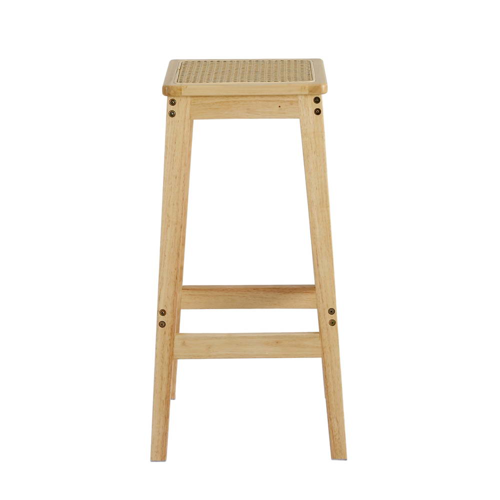 Chair Kingdom 2x Bar Stools Rubber Wood Stool Counter Chair Rattan Barstools Kitchen