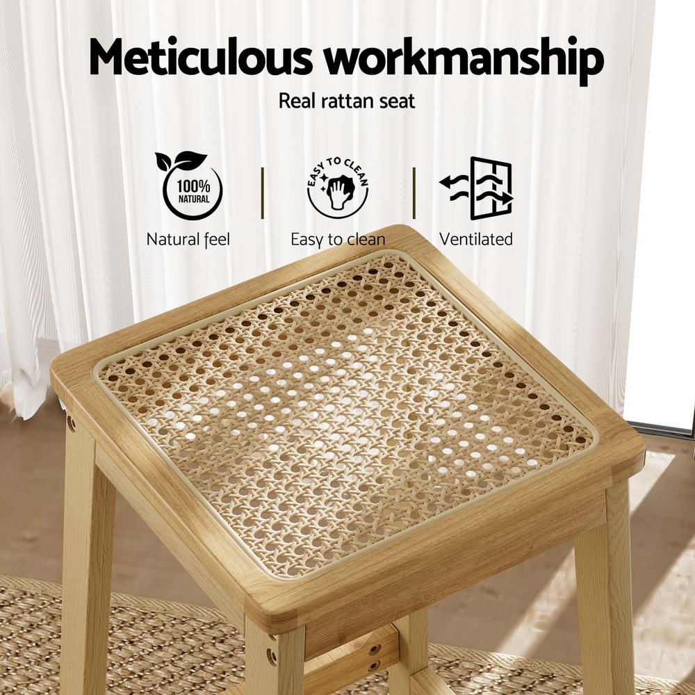 Chair Kingdom 2x Bar Stools Rubber Wood Stool Counter Chair Rattan Barstools Kitchen