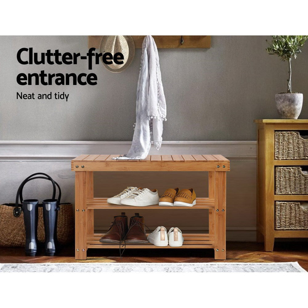 Chair Kingdom Bamboo Shoe Rack Wooden Seat Bench Organiser Shelf Stool