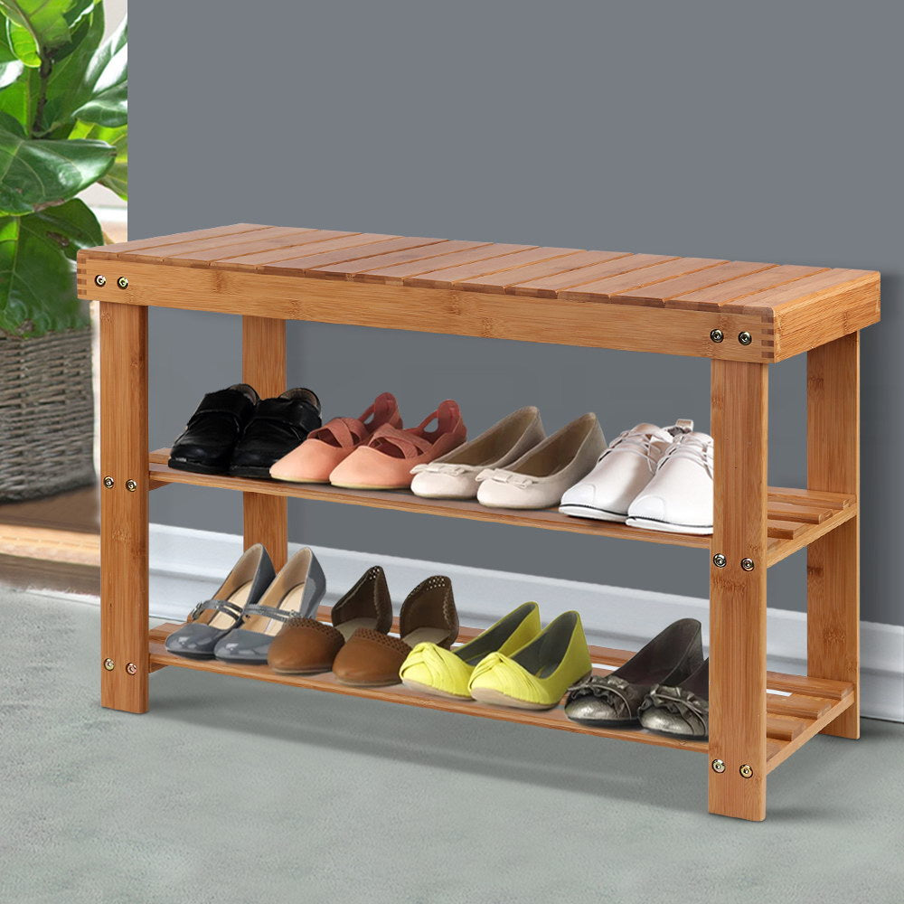 Chair Kingdom Bamboo Shoe Rack Wooden Seat Bench Organiser Shelf Stool
