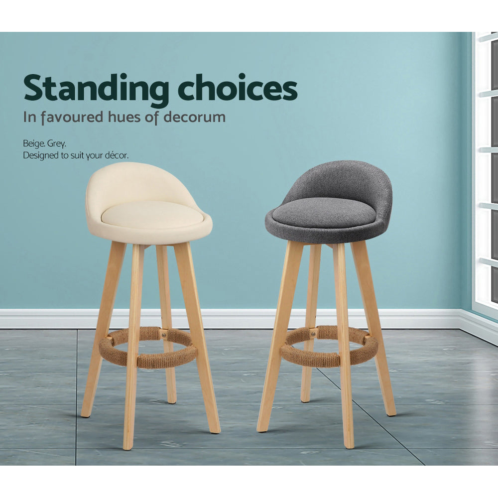 Chair Kingdom 2x Bar Stools Padded Leather Wooden Beige