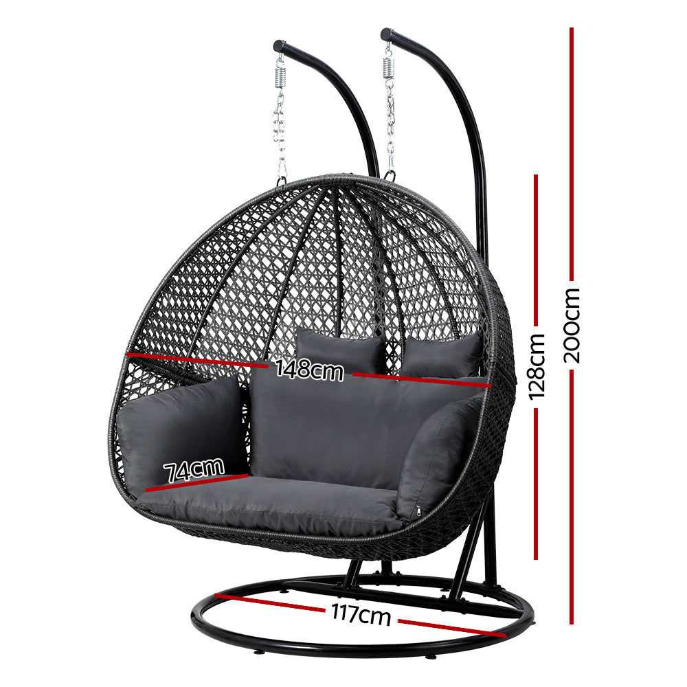 Sorrento Premium 2 Person Hanging Egg Swing Chair - Grey