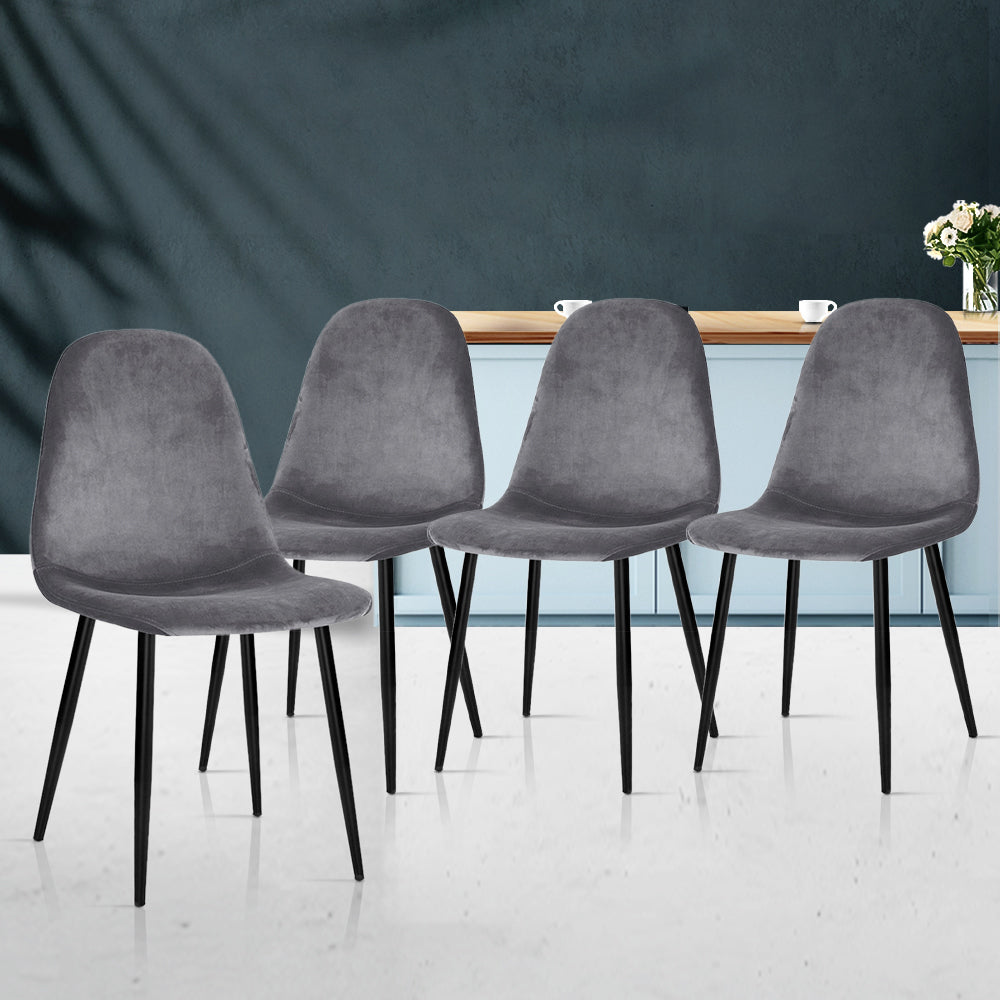 Chair Kingdom Dining Chairs Grey Velvet Set of 4 Nova
