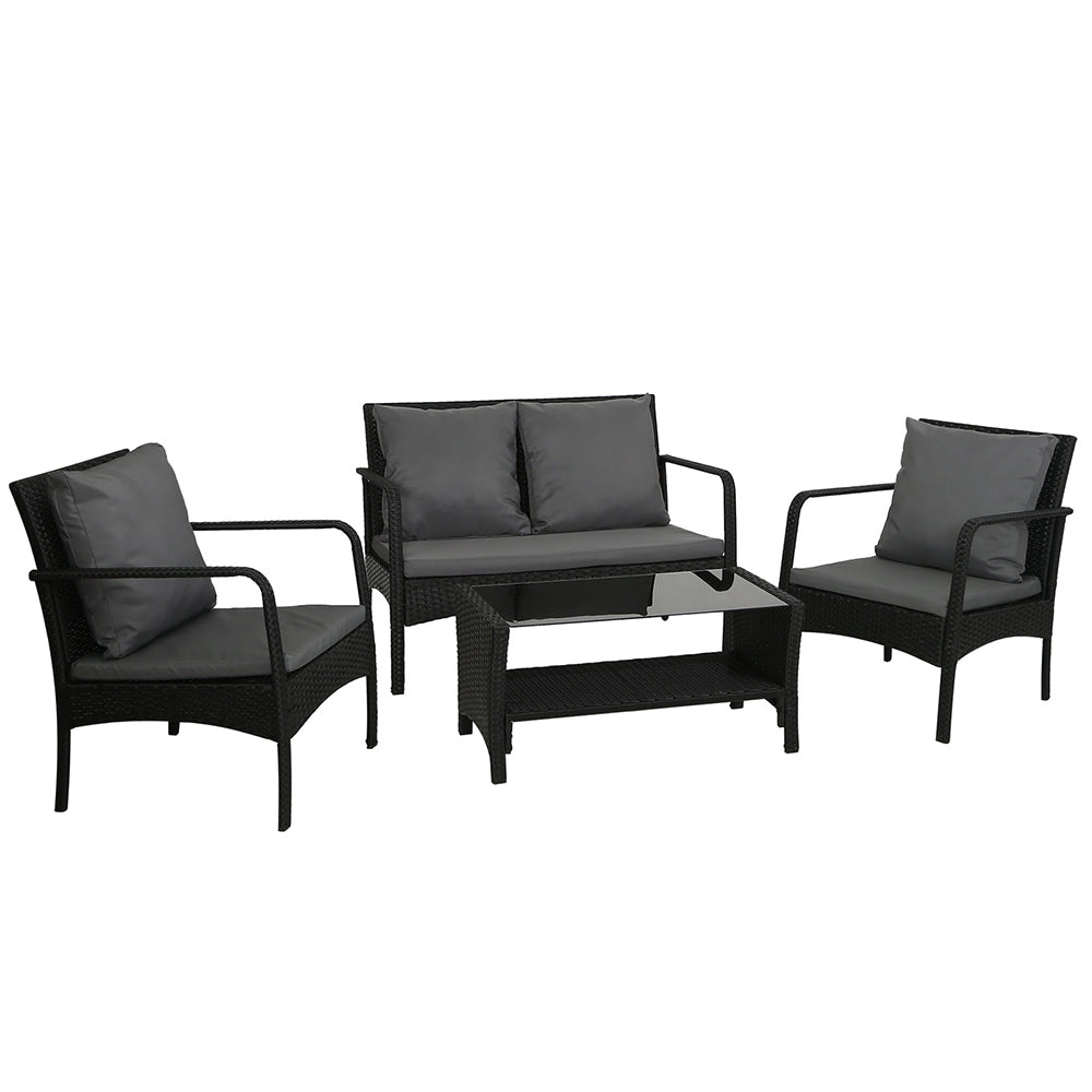 Armadale Deluxe 4 Piece Outdoor Lounge Set - Black