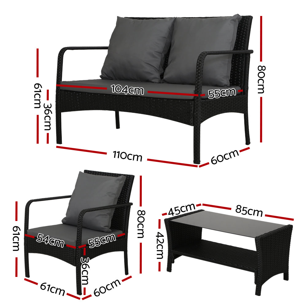 Armadale Deluxe 4 Piece Outdoor Lounge Set - Black