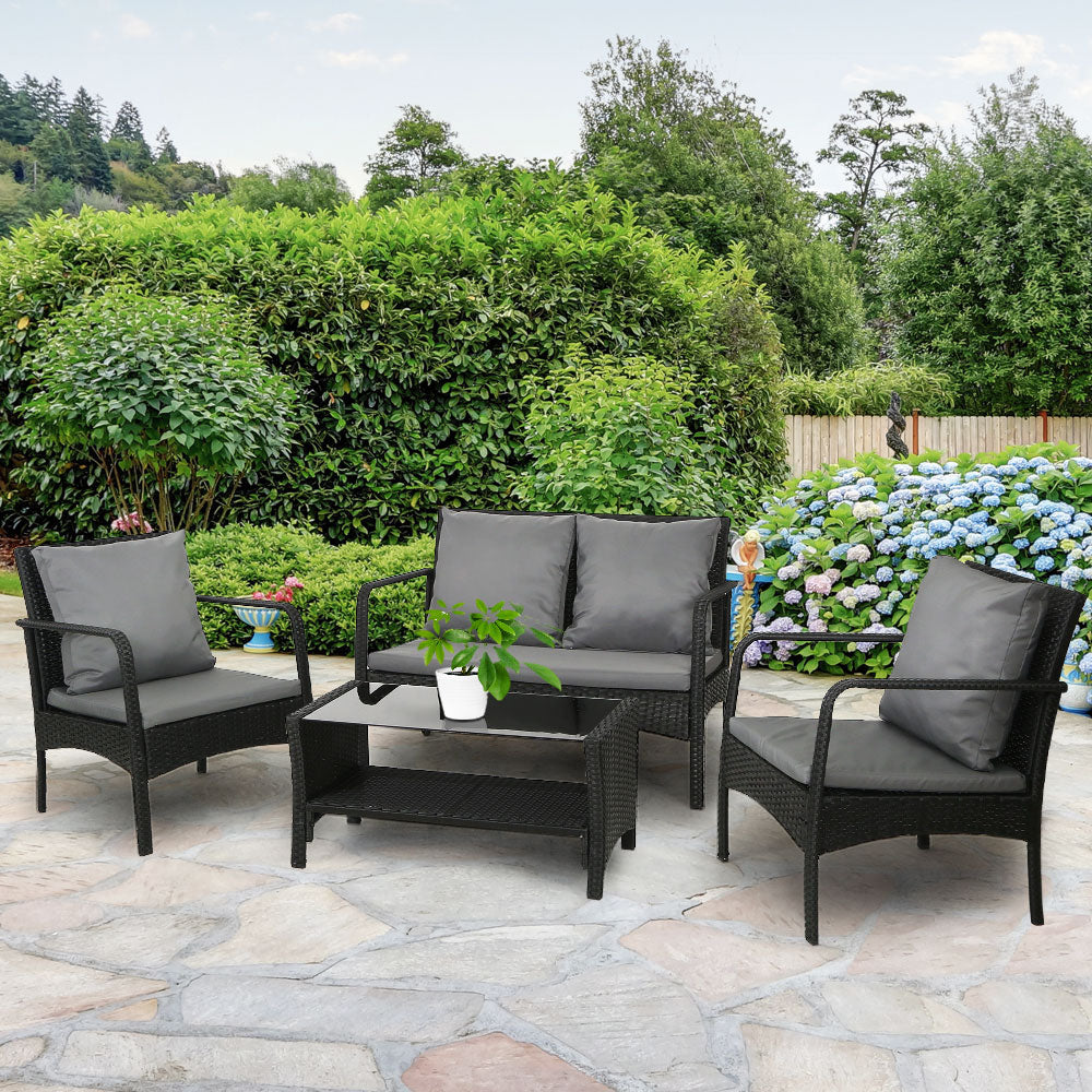 Armadale Deluxe 4 Piece Outdoor Lounge Set - Black