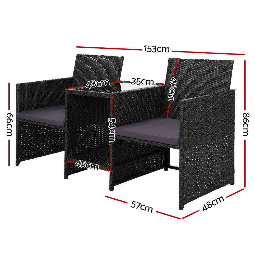 Prahran Luxury Tete-a-Tete Bistro Set - Black