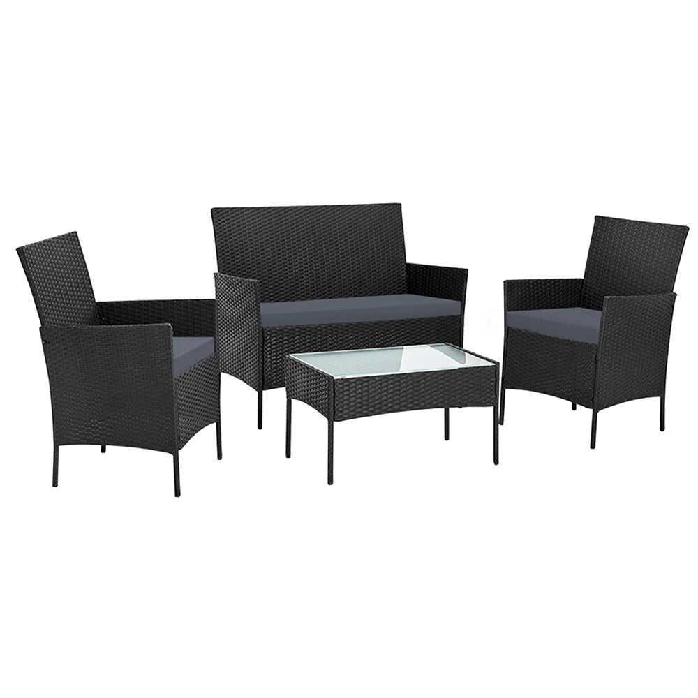 Toorak Luxury 4 Piece Lounge Set with Cover - Black