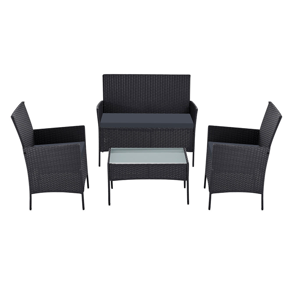Toorak Luxury 4 Piece Lounge Set with Cover - Black