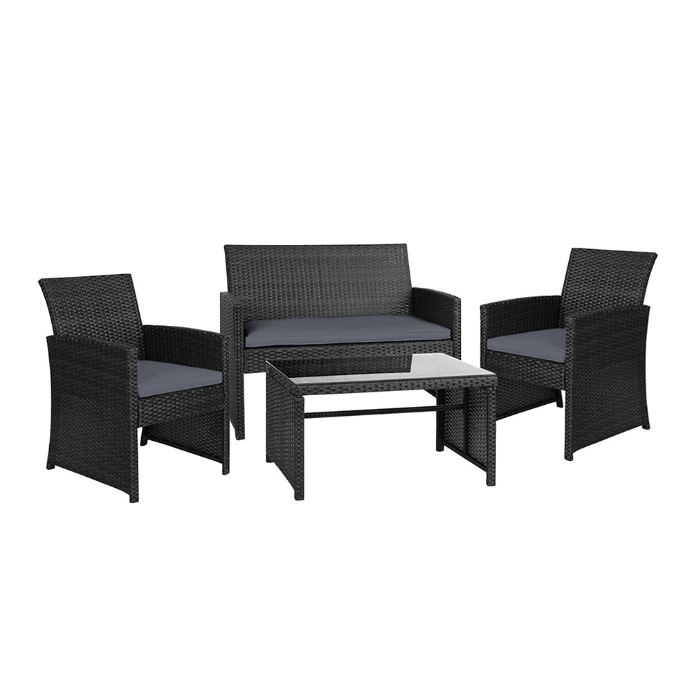 Toorak Luxury Rattan 4-Piece Lounge Set with Storage Cover - Black
