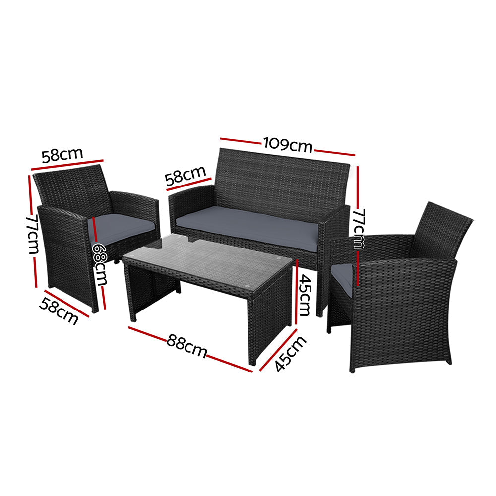 Toorak Luxury Rattan 4-Piece Lounge Set with Storage Cover - Black