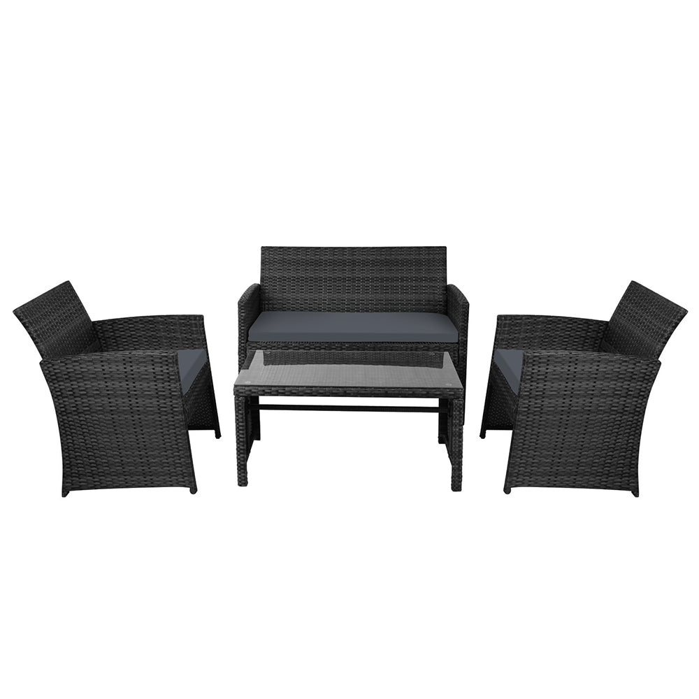 Toorak Luxury Rattan 4-Piece Lounge Set with Storage Cover - Black