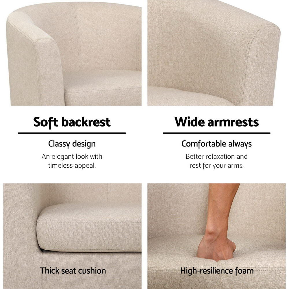 Chair Kingdom Armchair Lounge Chair Tub Accent Armchairs Fabric Sofa Chairs Beige