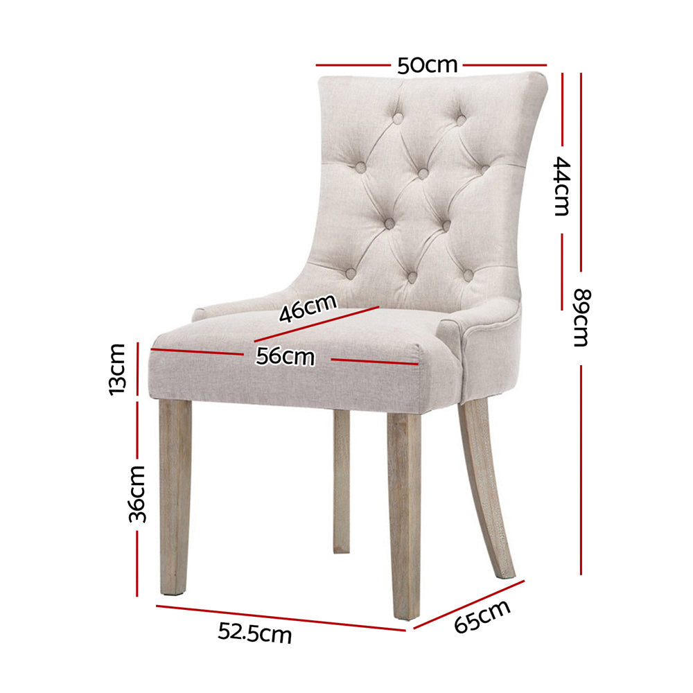 Chair Kingdom Set of 2 Dining Chair Beige CAYES French Provincial Wooden Fabric Retro Cafe