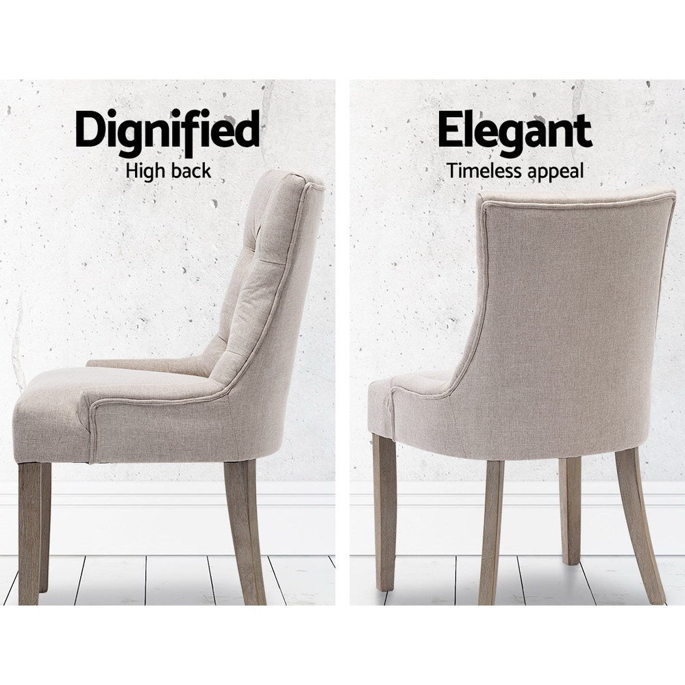 Chair Kingdom Set of 2 Dining Chair Beige CAYES French Provincial Wooden Fabric Retro Cafe