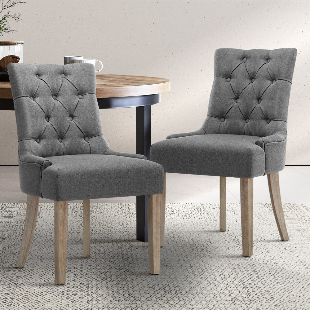 Chair Kingdom Set of 2 Dining Chair CAYES French Provincial Wooden Fabric Retro Cafe