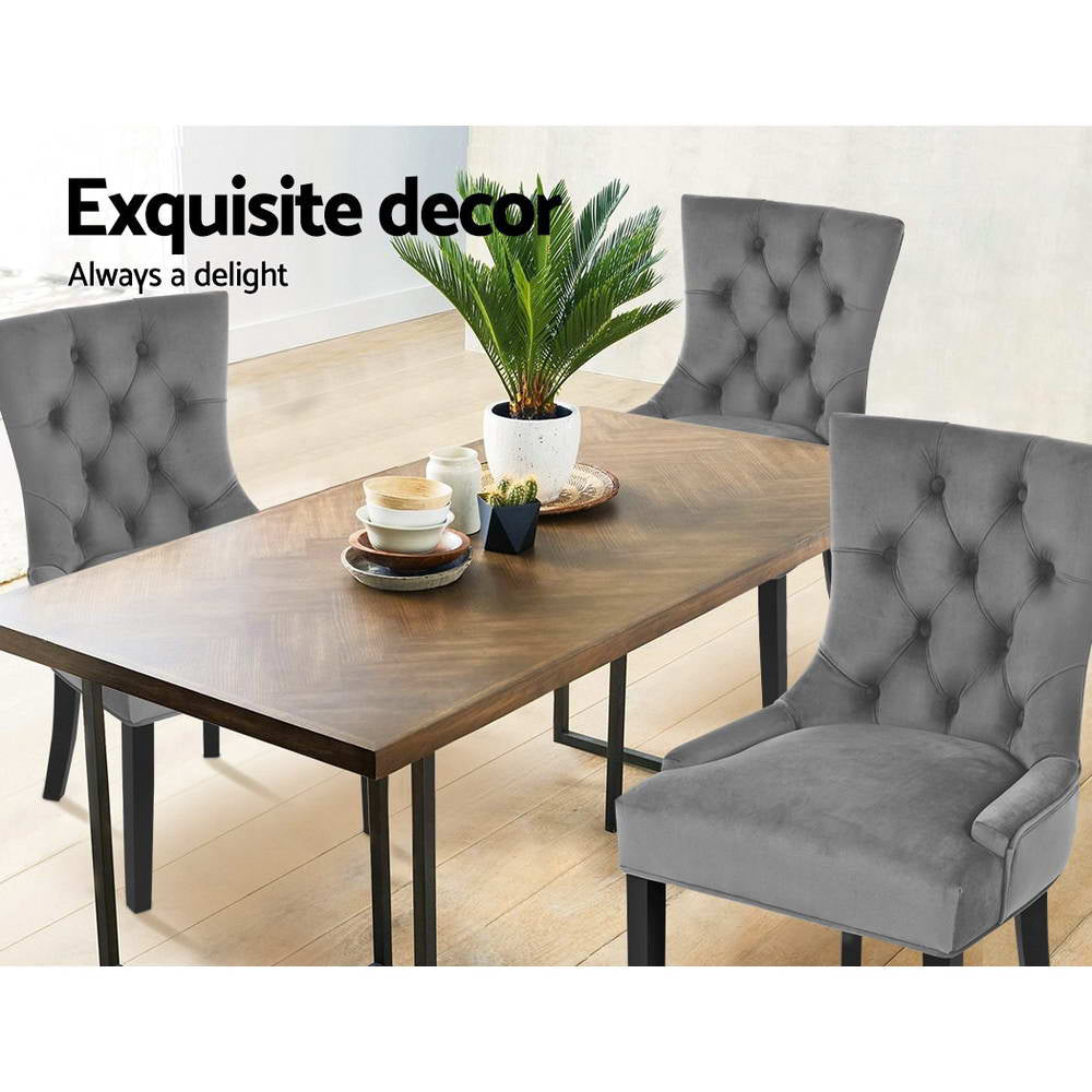 Chair Kingdom Dining Chair Set of 2 Velvet Grey French Cayes