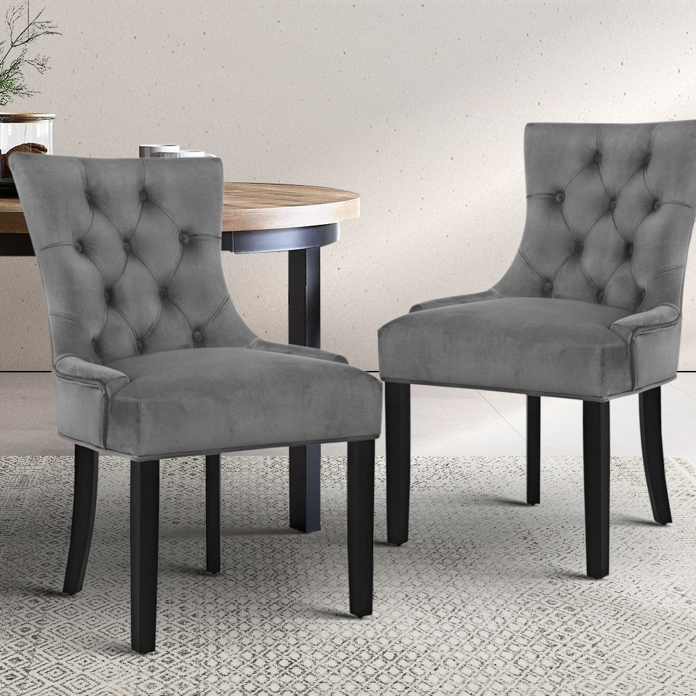 Chair Kingdom Dining Chair Set of 2 Velvet Grey French Cayes