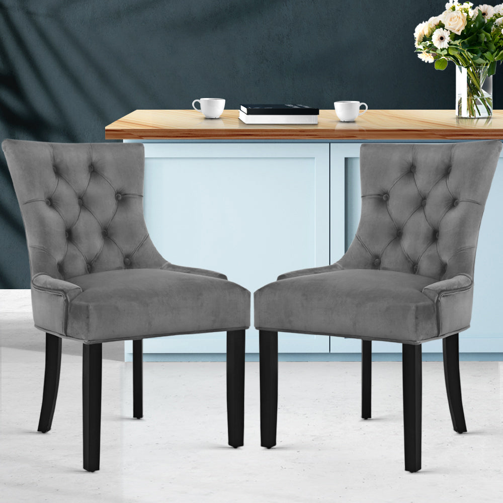 Chair Kingdom Dining Chair Set of 2 Velvet Grey French Cayes