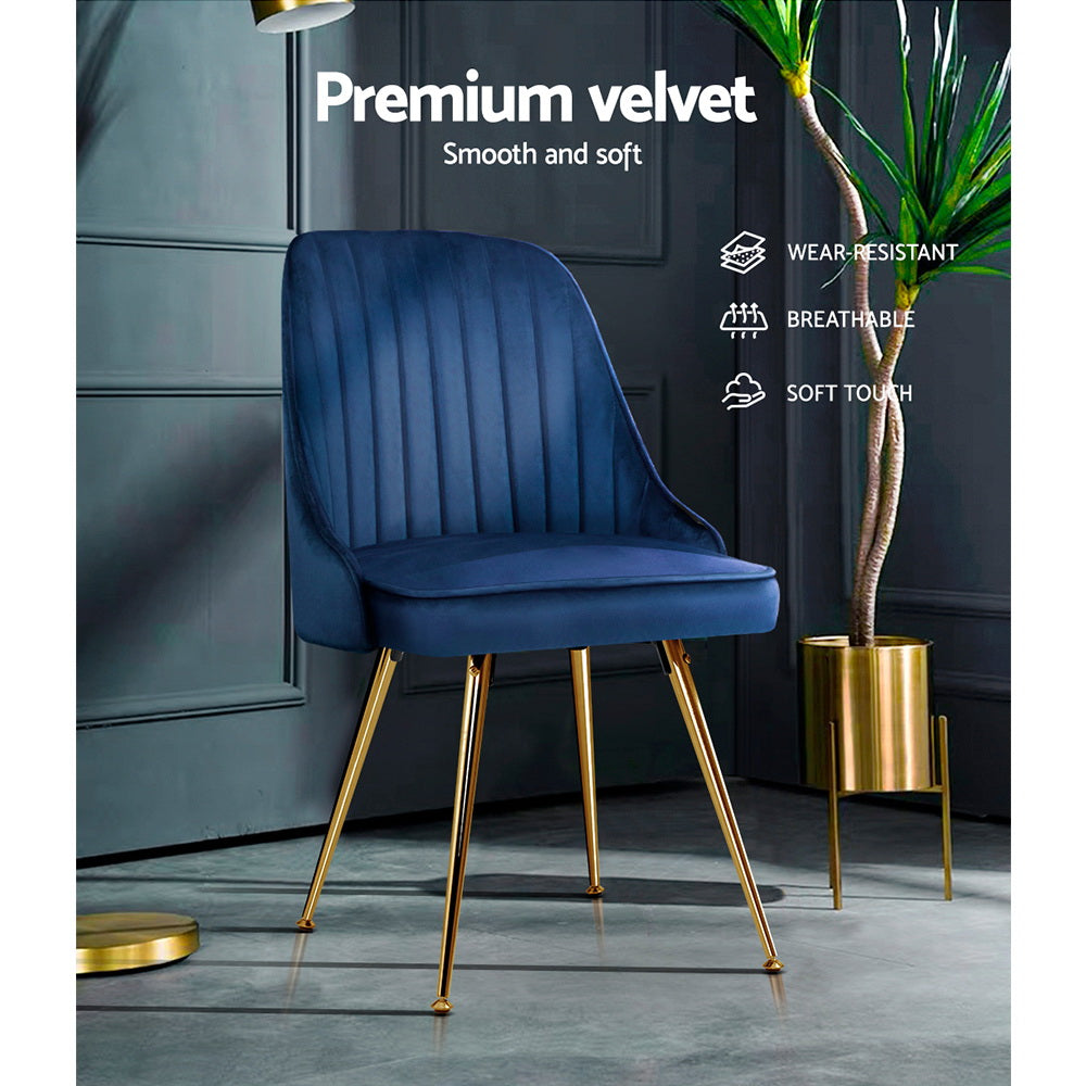 Chair Kingdom Dining Chairs Velvet Blue Set of 2 Nappa