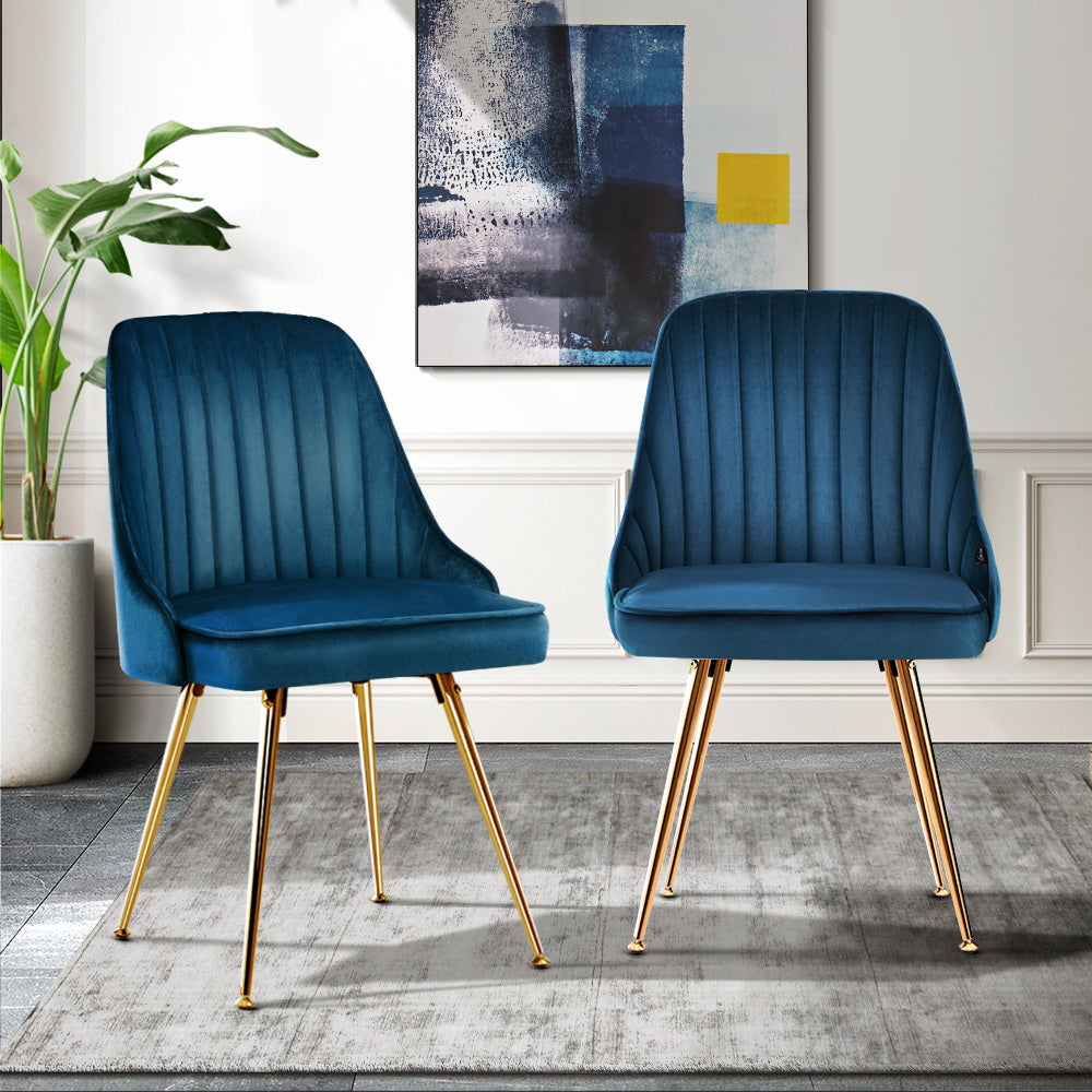 Chair Kingdom Dining Chairs Velvet Blue Set of 2 Nappa