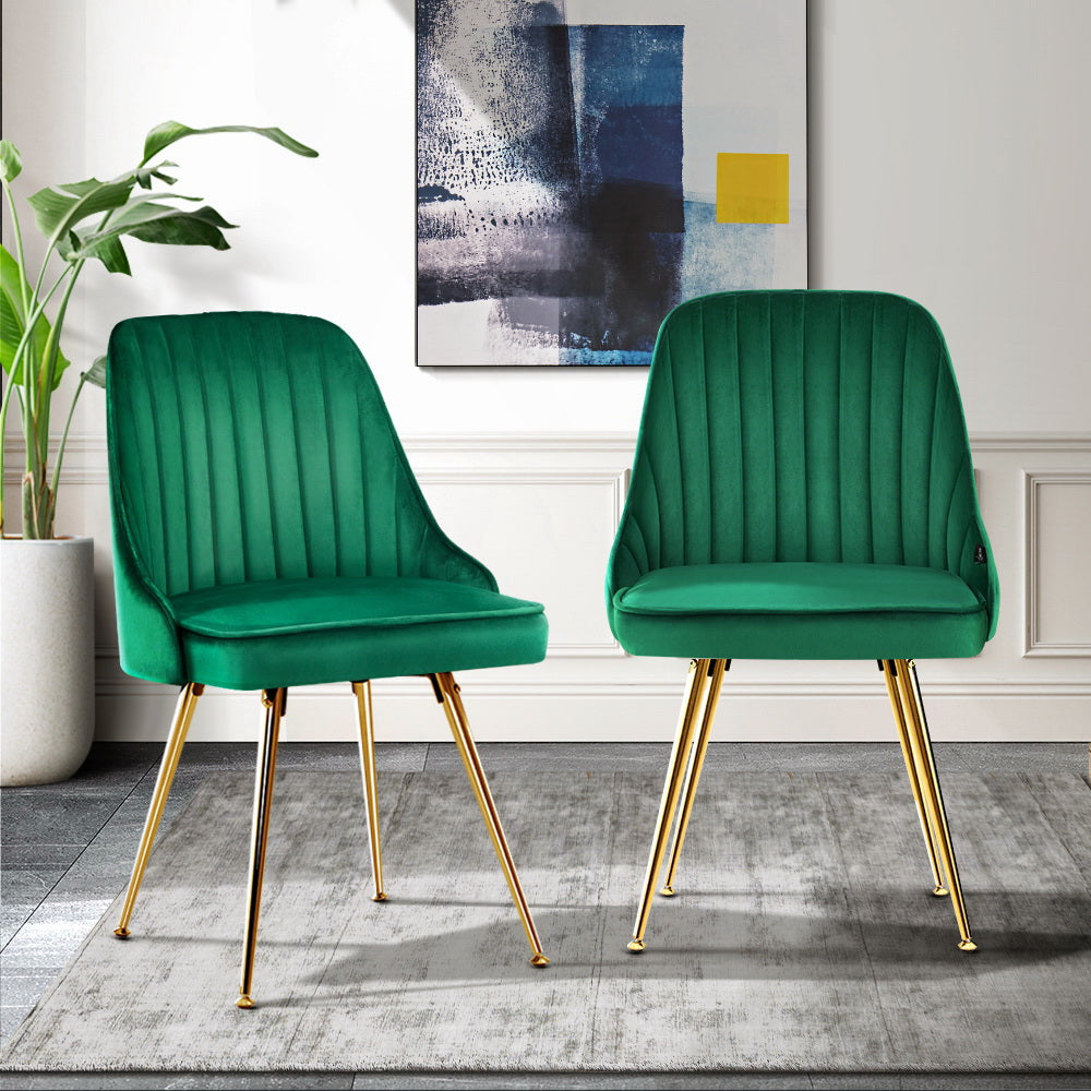 Chair Kingdom Dining Chairs Velvet Green Set of 2 Nappa
