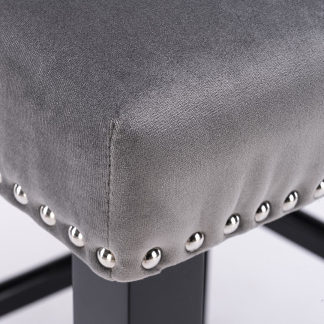 2 x Velvet Upholstered Button Tufted Bar Stools with Wood Legs and Studs-Grey