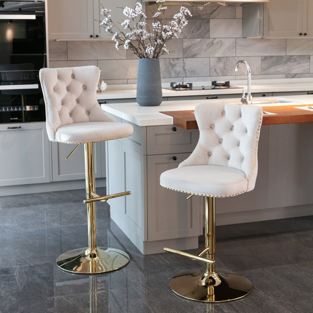 2x Height Adjustable Swivel Bar Stool with Footrest