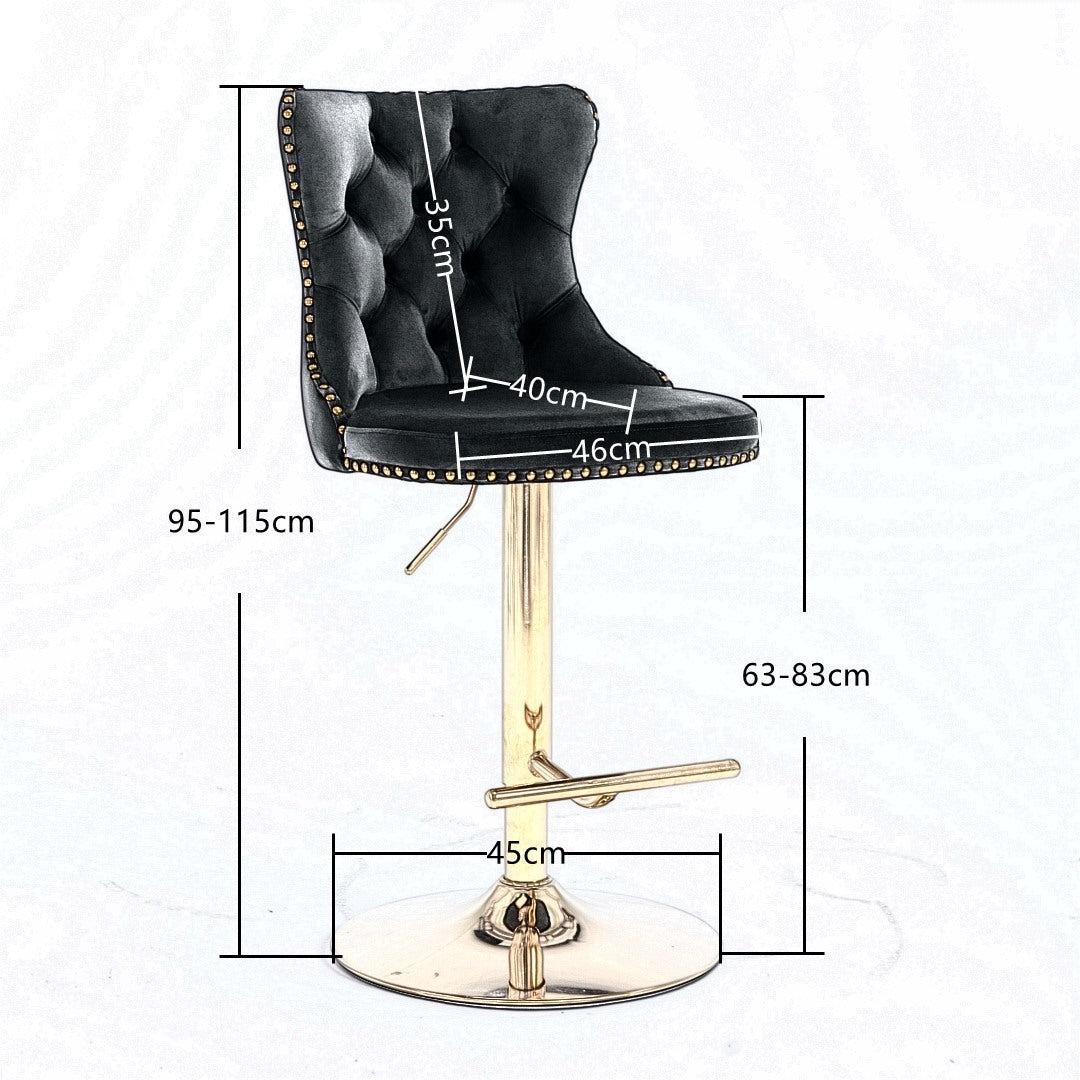 2x Height Adjustable Swivel Bar Stool with Footrest and Golden Base- Grey
