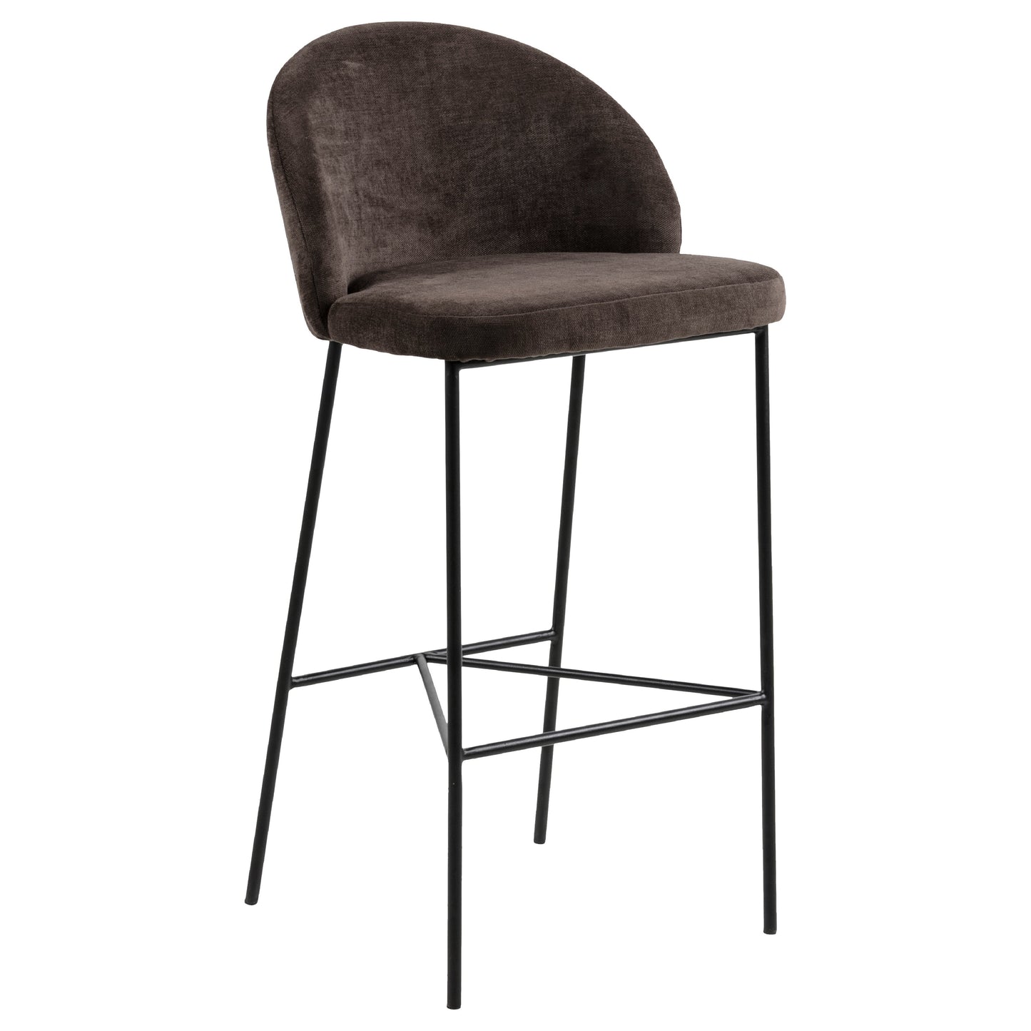 Barstool Brown Fabric Steel Black Legs