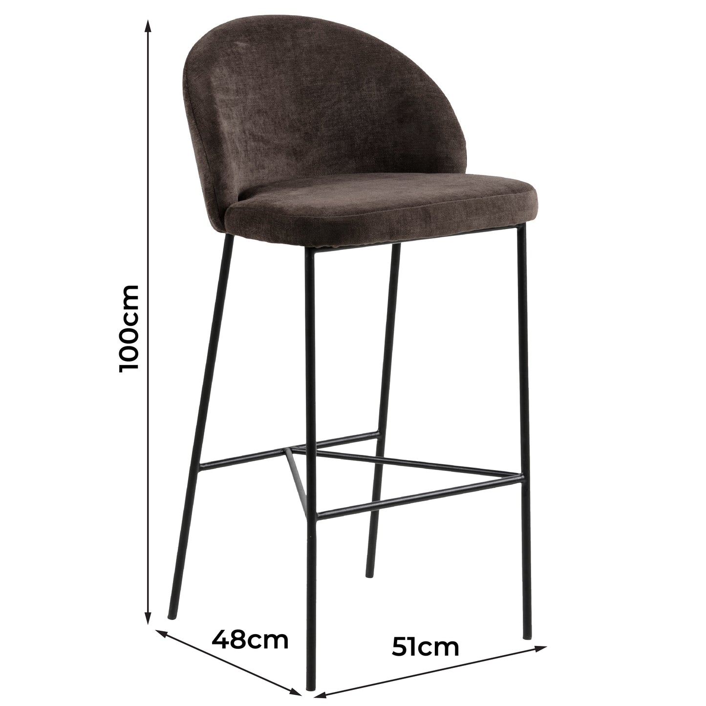 Barstool Brown Fabric Steel Black Legs