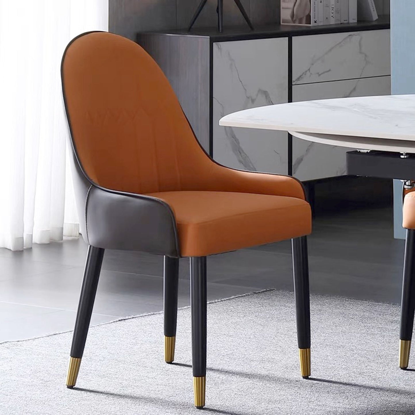 2 X Dining Chairs Orange Colour Premium Leatherette Carbon Steel Frame Firm Support