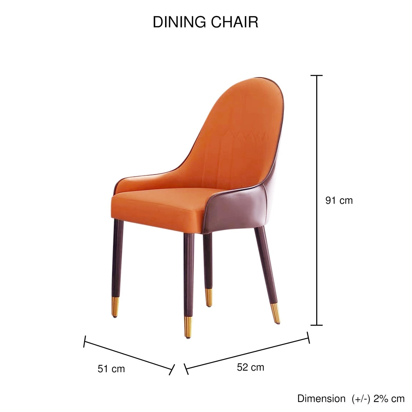 2 X Dining Chairs Orange Colour Premium Leatherette Carbon Steel Frame Firm Support