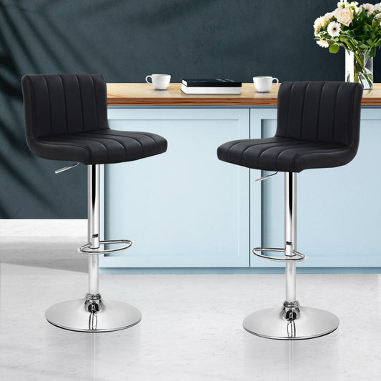 Chair Kingdom 2x Bar Stools Gas Lift Leather Chairs Black