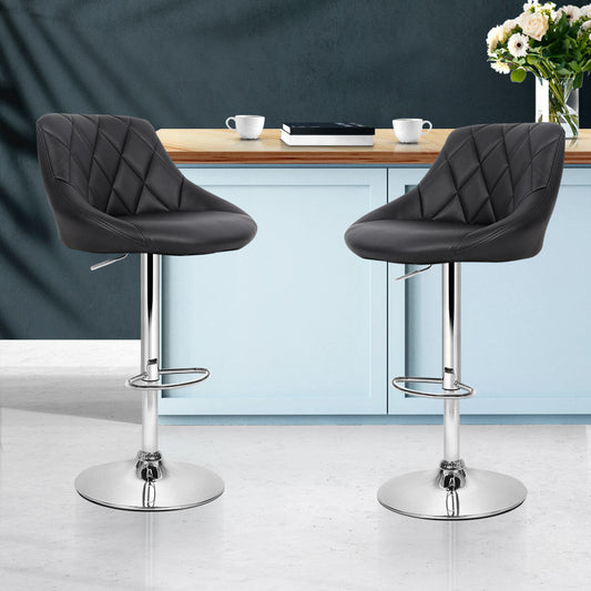 Chair Kingdom 2x Bar Stools Leather Padded Gas Lift Stool Black