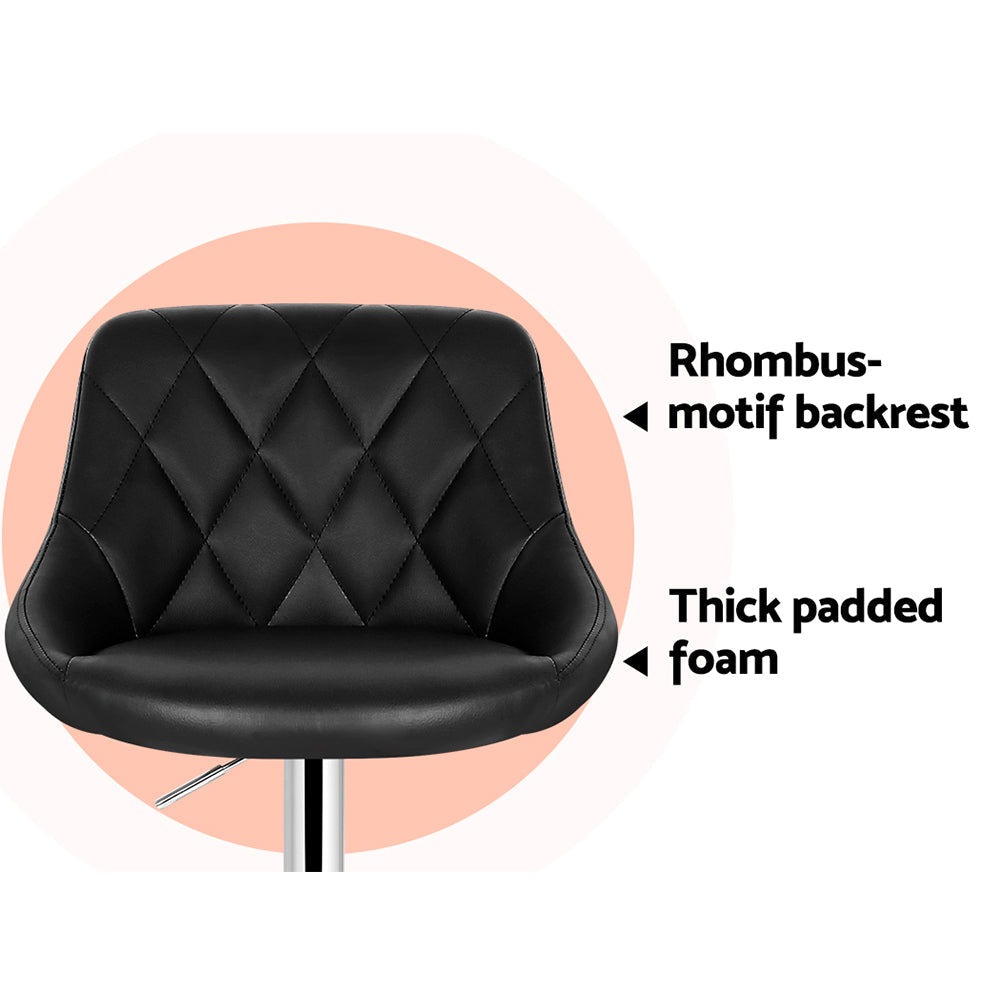 Chair Kingdom 4x Bar Stools Leather Padded Gas Lift Black