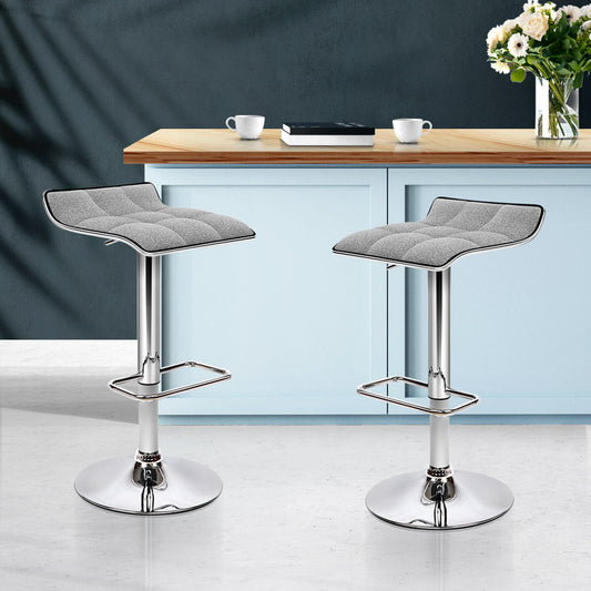Chair Kingdom 2x Bar Stools Linen Padded Gas Lift