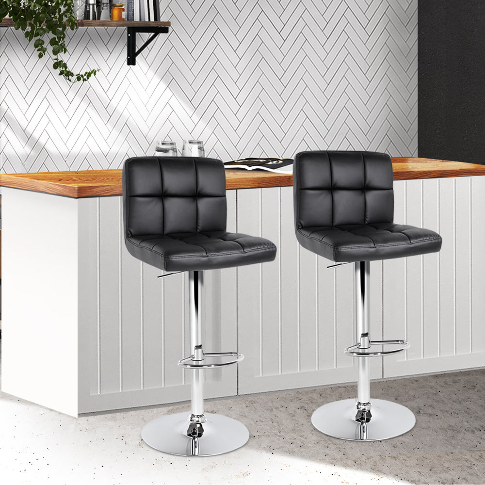 Chair Kingdom 2x Bar Stools Leather Gas Lift Black