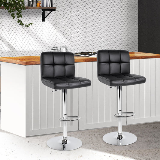 Chair Kingdom 2x Bar Stools Leather Gas Lift Black