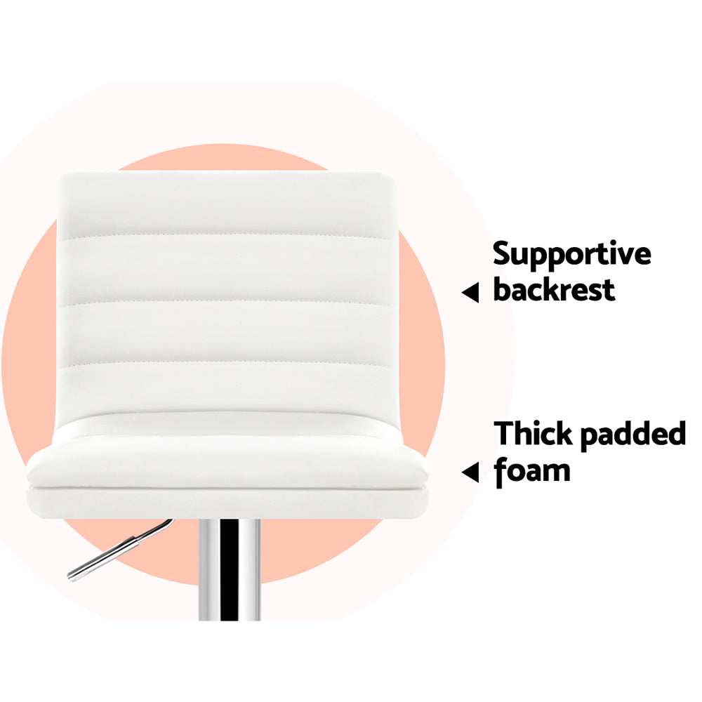 Chair Kingdom 2x Bar Stools Padded Leather Gas Lift White
