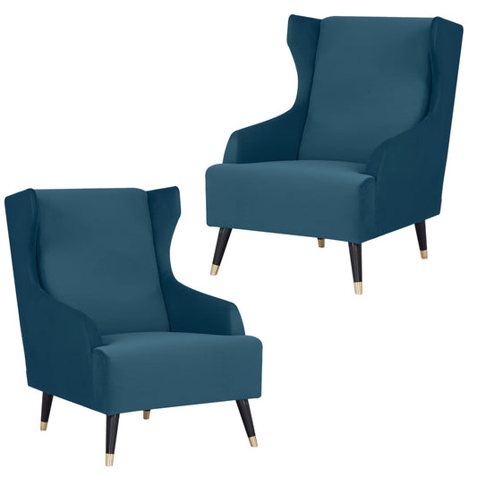 Sylvia Set of 2 Accent Sofa Arm Chair Fabric Uplholstered Lounge Couch - Navy
